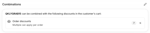 Shopify combinations for a Quikly discount: can combine with order discounts