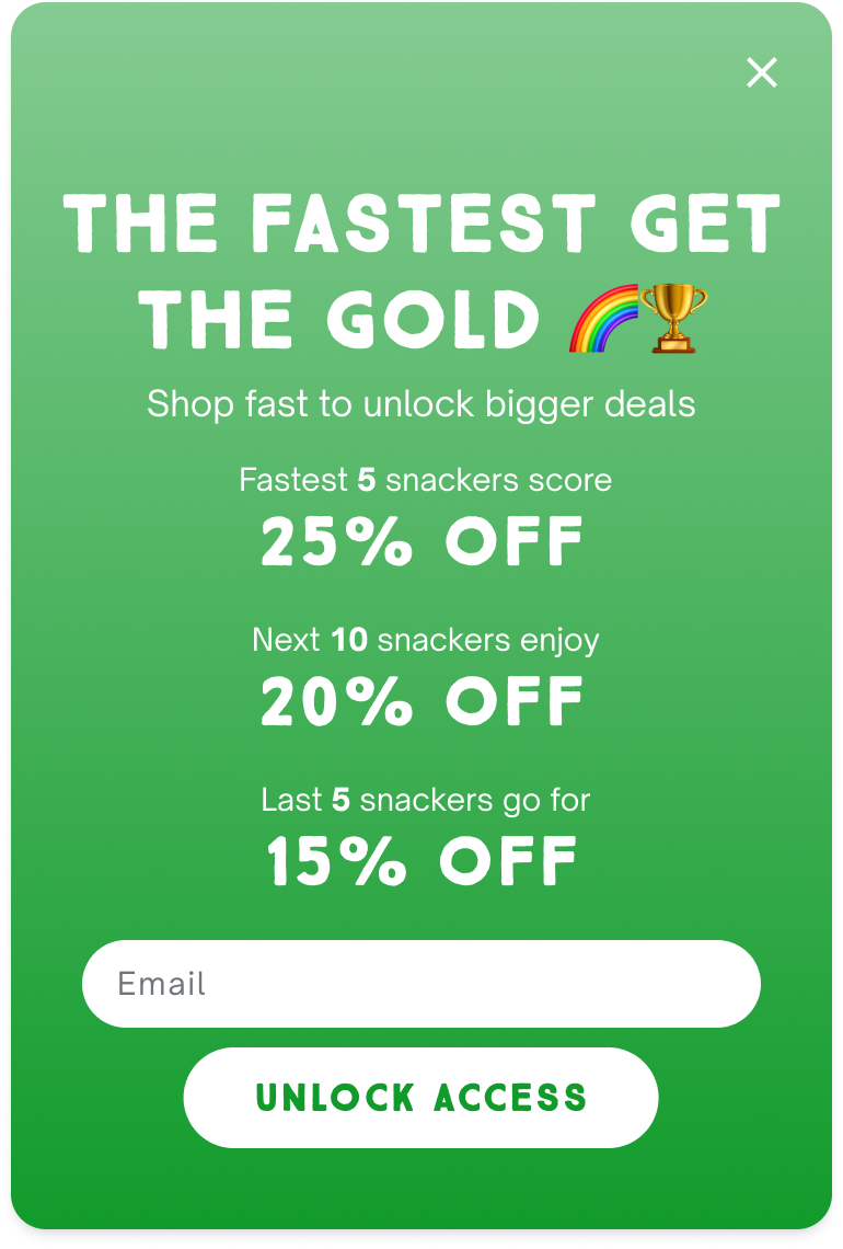 Chunk Nibbles email capture campaign — fastest snackers earn 25% off in exchange for an email