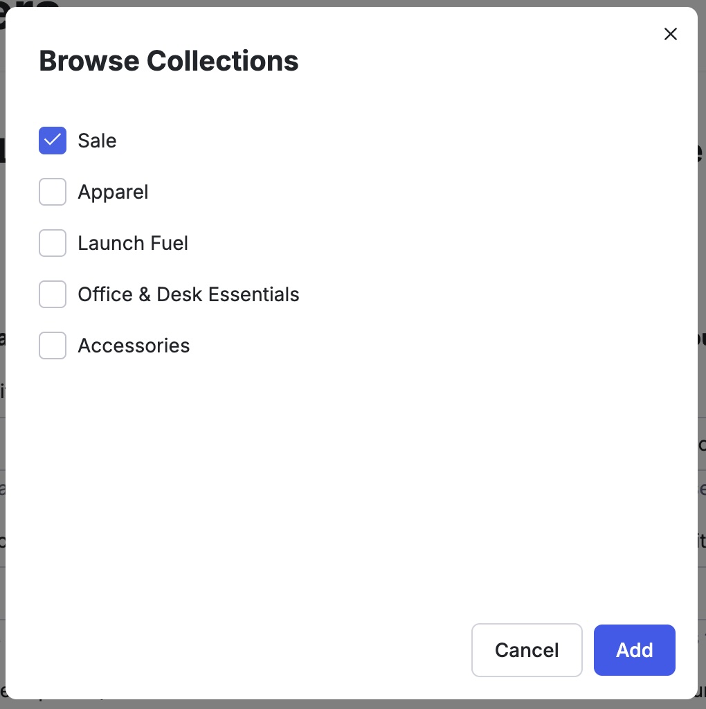 Browse collections modal
